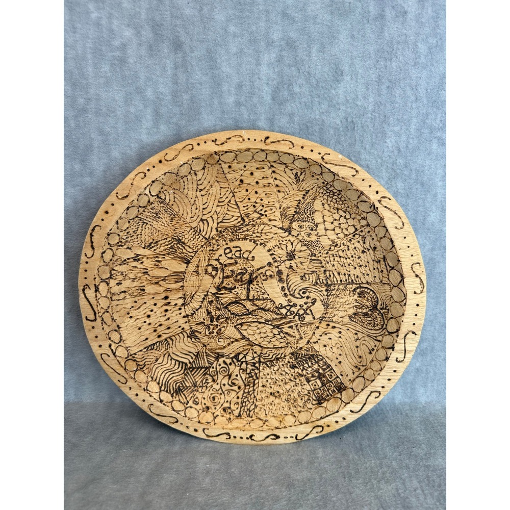 Handmade‎ Wood Burned Art Bread Tray Primitive Folk Art El Valle Panama